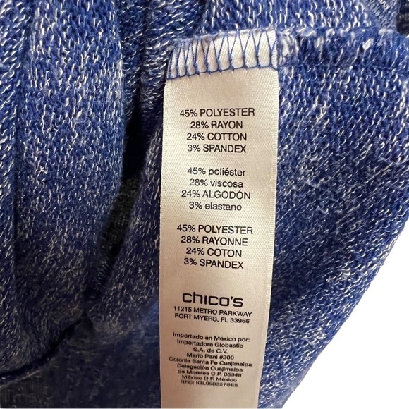Chicos Blue White Knit 3/4 Sleeve Sweater Rolled Cuff, Size 1 - Picture 7 of 10